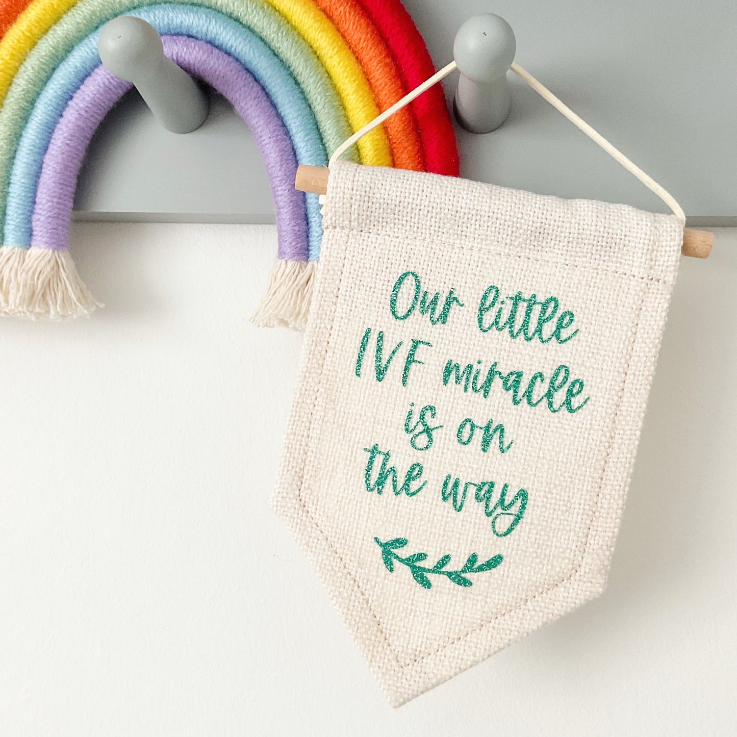 'Our little IVF miracle is on the way' mini flag